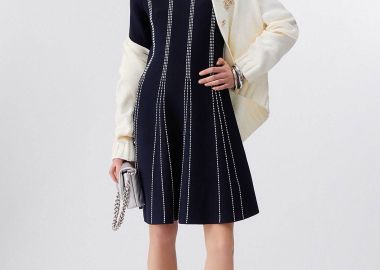 Liu Jo γυναικείο mini πλεκτό φόρεμα με contrast ραφές - WA6145MA81R Σκούρο Μπλε - LIU JO - 