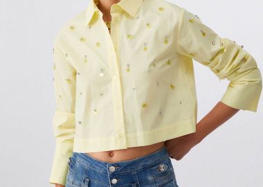 Liu Jo γυναικείο πουκάμισο με στρας cropped Boxy Fit - WA6173T039A Κίτρινο - LIU JO - 