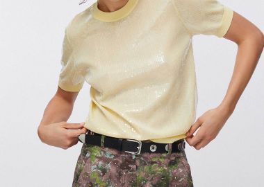 Liu Jo γυναικείο T-shirt με διακοσμητικές πούλιες Regular Fit - WA6216MA68R Κίτρινο - LIU JO - 