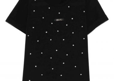 Liu Jo γυναικείο T-shirt με logo print και στρας Regular Fit - TA6157JS923 Μαύρο - LIU JO - 