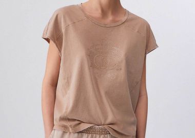Liu Jo γυναικείο T-shirt με στρας Regular Fit - TA6168JS923 Μπεζ - LIU JO - 