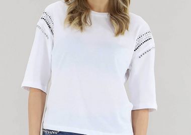 Liu Jo γυναικείο T-shirt με στρας Relaxed Fit - WA6128JS904 Λευκό - LIU JO - 