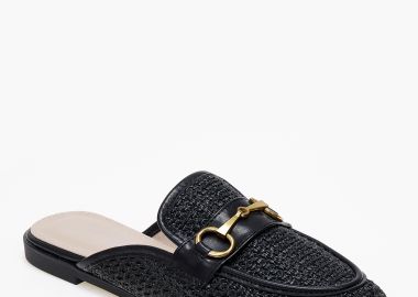 Loafers εξώφτερνα με ψάθινο σχέδιο - Μαύρο - Issue - 