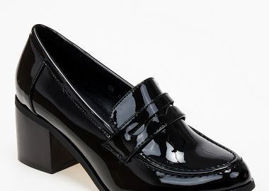 Loafers λουστρίνι με χοντρό τακούνι - Μαύρο - Issue - 