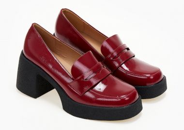 Loafers λουστρίνι με χοντρό τακούνι - Μπορντώ - Issue - 
