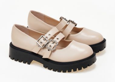 Loafers με μπαρέτα και τρακτερωτή σόλα - Μπεζ - Issue - 