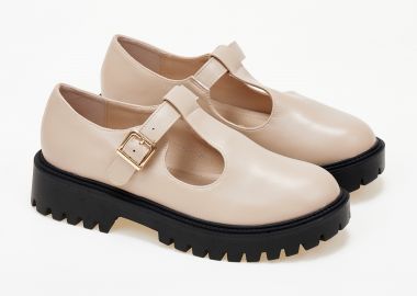 Loafers με μπαρέτα και τρακτερωτή σόλα - Μπεζ - Issue - 