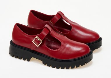 Loafers με μπαρέτα και τρακτερωτή σόλα - Μπορντώ - Issue - 