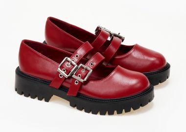 Loafers με μπαρέτα και τρακτερωτή σόλα - Μπορντώ - Issue - 