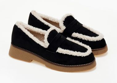 Loafers με suede υφή και γούνα - Μαύρο - Issue - 