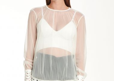 Long-Sleeve Top In White Tulle - Cutcuutur - 