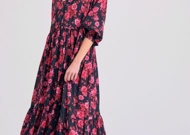 Loose fit εμπριμέ μάξι σεμιζιέ φόρεμα με βολάν - FUNKY BUDDHA - 