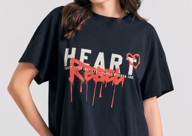 Loose fit γυναικείο t-shirt με text artwork τύπωμα - FUNKY BUDDHA - 