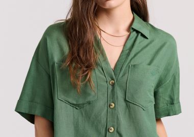 Loose fit linen blend πουκάμισο με τσέπες στο στήθος - FUNKY BUDDHA - 