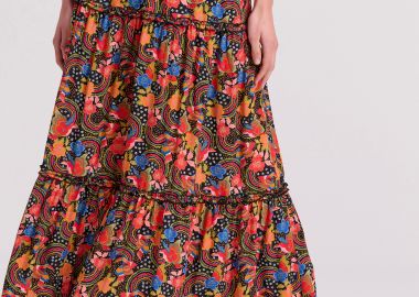 Loose fit μάξι εμπριμέ φούστα με σκίσιμο στο πλάι - FUNKY BUDDHA - 