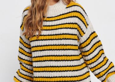 Loose fit πλεκτό πουλόβερ με ρίγες - FUNKY BUDDHA - 