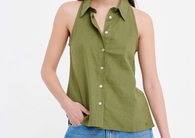 Loose fit πουκάμισο με λινό - FUNKY BUDDHA - 