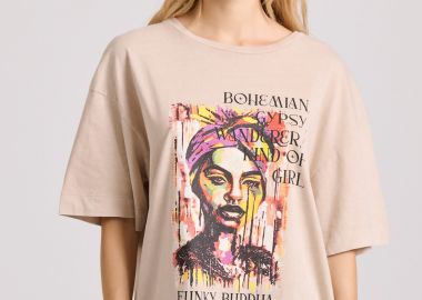 Loose fit t-shirt με bohemian τύπωμα - FUNKY BUDDHA - 