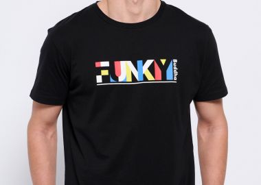Loose fit t-shirt με colorblock branded τύπωμα - FUNKY BUDDHA - 