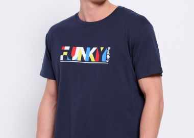 Loose fit t-shirt με colorblock branded τύπωμα - FUNKY BUDDHA - 
