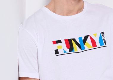 Loose fit t-shirt με colorblock branded τύπωμα - FUNKY BUDDHA - 
