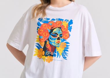 Loose fit t-shirt με colorful φωτογραφικό print - FUNKY BUDDHA - 