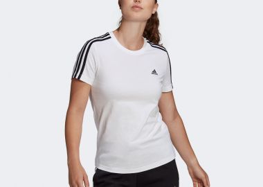 LOUNGEWEAR ESSENTIALS SLIM 3-STRIPES TEE ΑΣΠΡΟ - ADIDAS PERFORMANCE - 