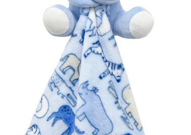 Λούτρινο Ζωάκι με Πανάκι Παρηγορίας Coral Fleece Εμπριμέ bebe Elephant 11 Ύψος 20 cm Sky Blue 100% Polyester - Dimcol - 