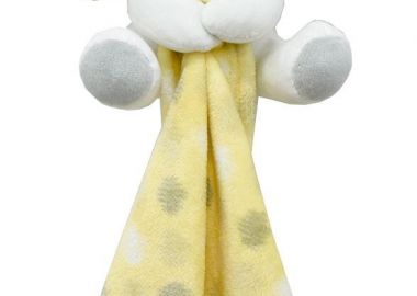 Λούτρινο Ζωάκι με Πανάκι Παρηγορίας Coral Fleece Εμπριμέ bebe Puppy 12 Ύψος 20 cm Grey-Yellow 100% Polyester - Dimcol - 