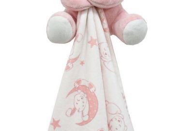 Λούτρινο Ζωάκι με Πανάκι Παρηγορίας Coral Fleece Ψηφιακής Εκτύπωσης bebe Bunny 14 Ύψος 20 cm Pink 100% Polyester - Dimcol - 