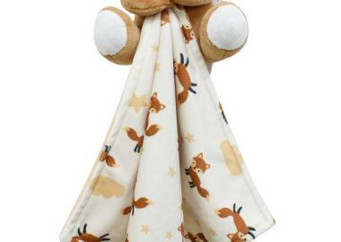 Λούτρινο Ζωάκι με Πανάκι Παρηγορίας Coral Fleece Ψηφιακής Εκτύπωσης bebe Fox 15 Ύψος 20 cm Beige 100% Polyester - Dimcol - 