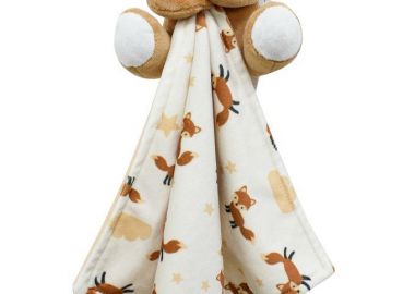 Λούτρινο Ζωάκι με Πανάκι Παρηγορίας Coral Fleece Ψηφιακής Εκτύπωσης bebe Fox 15 Ύψος 20 cm Beige 100% Polyester - Dimcol - 