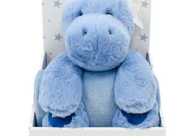 Λούτρινο Ζωάκι Σετ 2 Τεμ. bebe Dinosaur 01 Ύψος 25 cm + Κουβέρτα Coral Fleece 75X90 cm Blue 100% Polyester - Dimcol - 