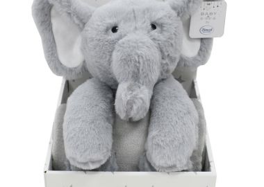 Λούτρινο Ζωάκι Σετ 2 Τεμ. bebe Elephant 03 Ύψος 25 cm + Κουβέρτα Coral Fleece 75X90 cm Grey 100% Polyester - Dimcol - 