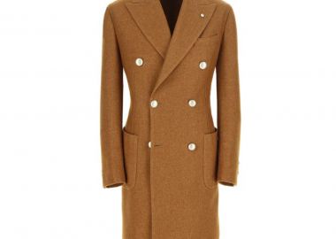 LUBIAM Ανδρικό Καφέ Double Breasted Tobacco Coat - LUBIAM - 
