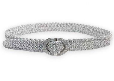 lurex πλεκτή ελαστική ζώνη Leslie ασημί - PerfectDress.gr - 