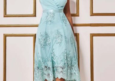 luxurious κρουαζέ φόρεμα high low Simon mint - PerfectDress.gr - 