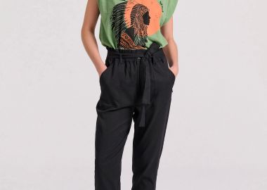 Lyocell blend cropped παντελόνι με ζώνη - FUNKY BUDDHA - 