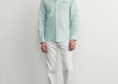 Maison Labiche ανδρικό πουκάμισο button down με ριγέ σχέδιο και τσέπη με λογότυπο 