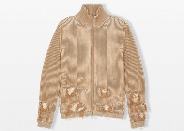 MAISON MARGIELA Ανδρικό Καφέ Ribbed Κnit Cardigan - MAISON MARGIELA - 