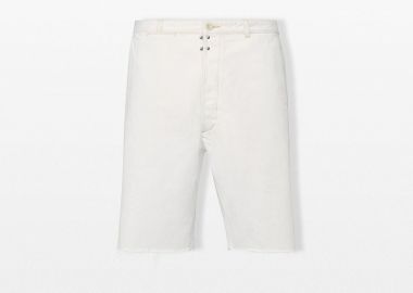 MAISON MARGIELA Ανδρικό Λευκό Chalk Selvedge Denim Shorts - MAISON MARGIELA - 