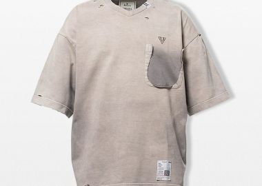 MAISON MIHARA YASUHIRO Ανδρικό Μπεζ Sun Faded V-Neck T-Shirt - MAISON MIHARA YASUHIRO - 