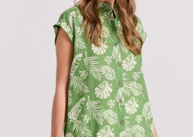 Μακριά εμπριμέ πουκαμίσα με ασύμμετρο τελείωμα - FUNKY BUDDHA - 