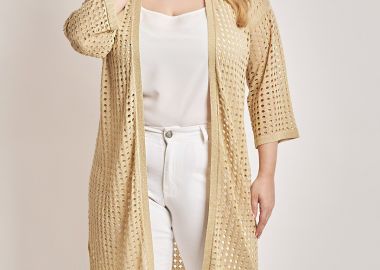 Μακριά πλεκτή ζακέτα σχέδιο δίχτυ -  - 