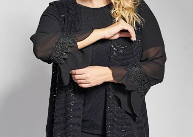 Μακριά ζακέτα με μεταλλική λάμψη και μανίκια σιφόν -  - 