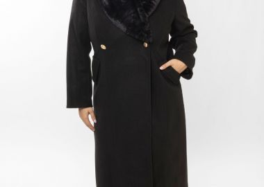 Μακρύ παλτό με γούνα στον γιακά σε μαύρο χρώμα -  - 