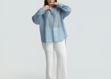 Μακρύ πουκάμισο από lyocell με δεσίματα στα μανίκια - MAT FASHION - 