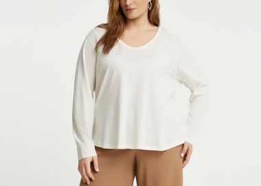 Μακρυμάνικη βαμβακερή μπλούζα με στρογγυλή λαιμόκοψη - MAT FASHION - 