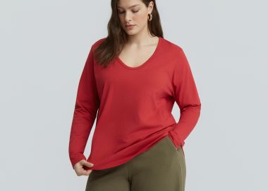 Μακρυμάνικη βαμβακερή μπλούζα με στρογγυλή λαιμόκοψη - MAT FASHION - 