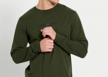 Μακρυμάνικη μπλούζα με τύπωμα στο στήθος - FUNKY BUDDHA - 